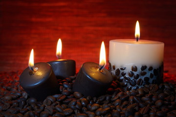 coffee beans and burning candles