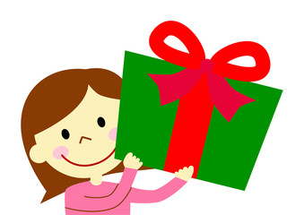 プレゼントボックスを持つ女性　クリスマスカラー