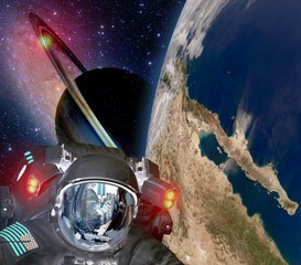 Astronaut helmet et alien extraterrestrial sci fi space earth saturn planet. Elements of this image...