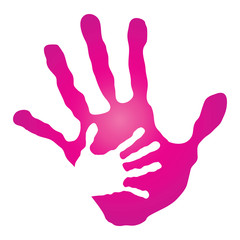 Vector conceptual mother and child pink hand print isolated