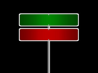 High resolution blank road sign empty highway street green red signage isolated on black. - 100796963