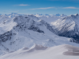 Mountains in the Parsenn area, ski resort Weissfluhgipfel in Davos, Switzerland
