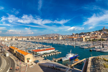 Notre Dame de la Garde and olf port in Marseille, France