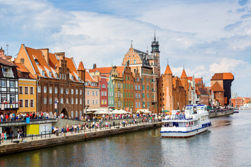 Naklejka na ściany i meble Cityscape on the Vistula River in Gdansk, Poland.