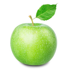 green apple with leaf