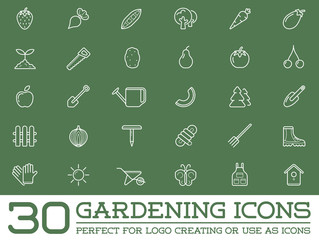 Set of Vector Garden and Farm Elements and Fruits or Vegetables Icons Illustration can be used as Logo or Icon in premium quality