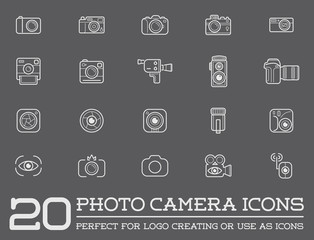 Set of Vector Photo Camera Photography Elements and Video Camera Icons Illustration can be used as Logo or Icon in premium quality