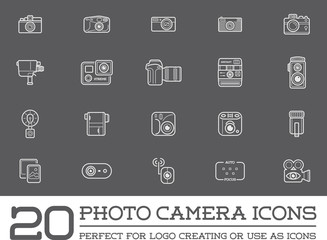 Set of Vector Photo Camera Photography Elements and Video Camera Icons Illustration can be used as Logo or Icon in premium quality