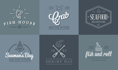 Set of Vector Sea Food Elements and Sea Signs Illustration can be used as Logo or Icon in premium quality