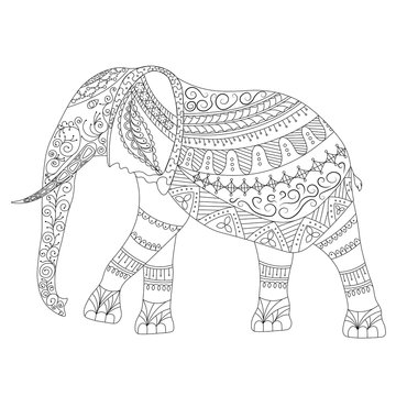 Zentangle Elephant doodle on white background.Graphic illustration vector zentangle ready for coloring.