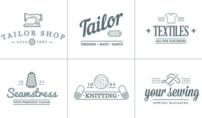 Set of Vector Tailoring Tailor Sew Elements and Sewing Knitting Illustration can be used as Logo or Icon in premium quality