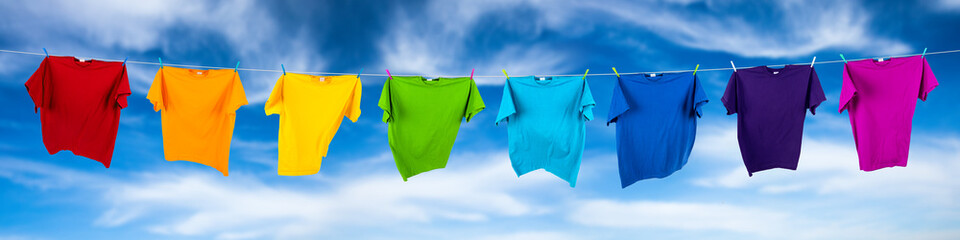 colorful tshirts on washing line