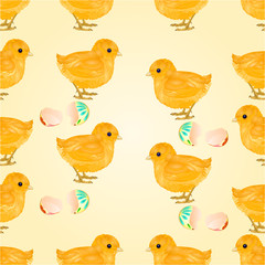 Seamless texture Easter chicks and  Easter eggs vector