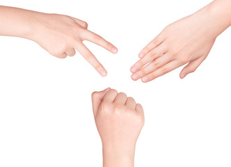 Hands making sign as rock paper and scissors