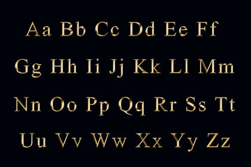 golden alphabet on a black background