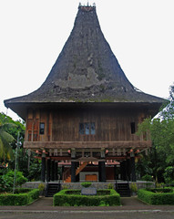 typical houses of some tribes in park Taman mini Indonesia