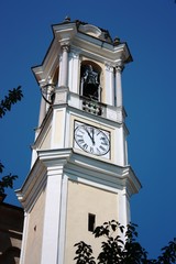 Church Santa Maria Assunta bell tower in Meina, Lake Maggiore Italy