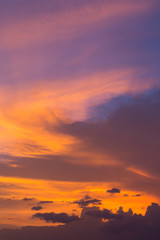 colorful dramatic sunset sky with orange cloud, twilight sky