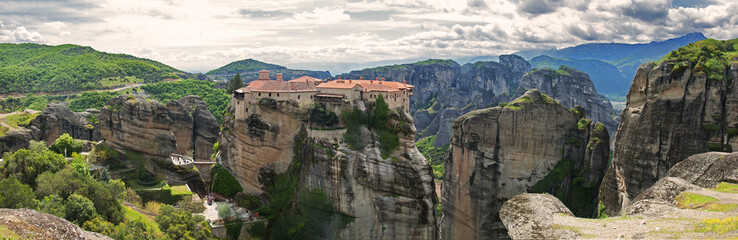 Panoramic view of a monastery in Meteora, Greece