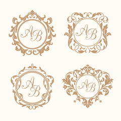 Set of elegant floral monograms - obrazy, fototapety, plakaty