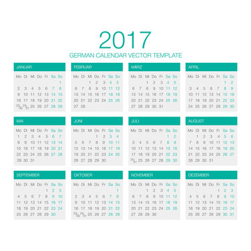 German Calendar Vector 2017