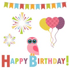 Birthday card with pink owl
