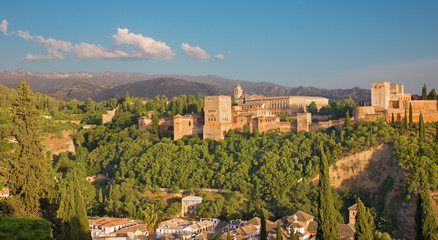 Fototapeta na wymiar Granada - The Alhambra palace and fortress complex in evening light.