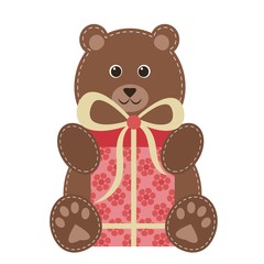cartoon teddy bear with gift