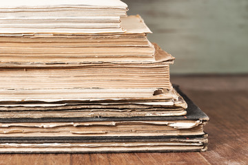 old books on wooden table