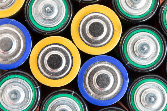 Close-up of waste batteries