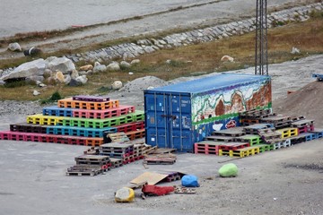 Playground with stacked pallets, Nuuk,  Greenland