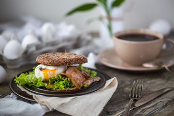 Breakfast - egg with bacon and cheese