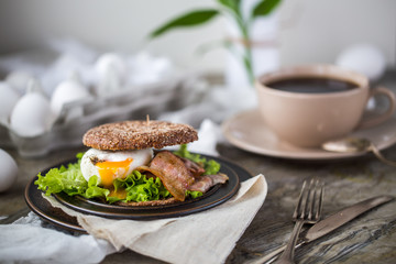 Breakfast - egg with bacon and cheese