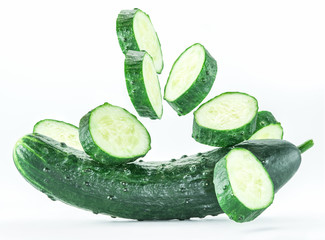 Cucumbers on the white background.