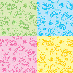 hand drawn patterns with insects