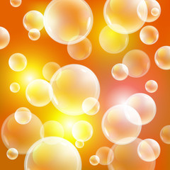 Orange background, sunny vector illustration. soap bubbles on a orange background