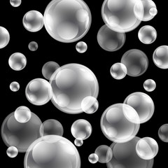vector background. Soap bubbles on black.