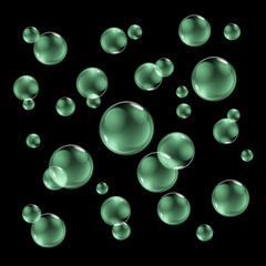 green Water drops on black background