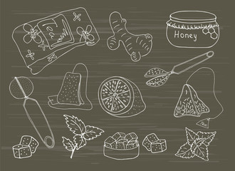 Vector collection of hand drawn tea illustration