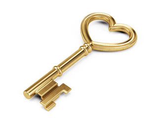 Key shaped heart with blank tag isolated on white