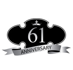 61 anniversary with silver ribbon and crown
