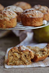 Freshly baked muffins with pear and apple