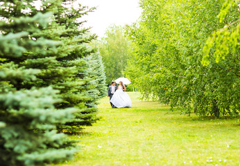 Happy bride and groom on their wedding