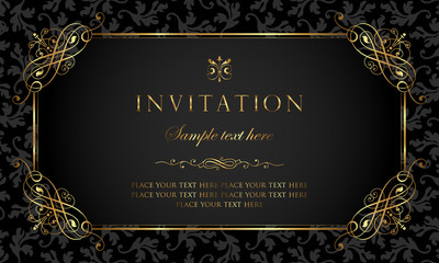 Invitation card - black and gold vintage style - obrazy, fototapety, plakaty