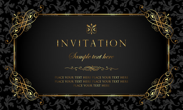 Invitation card - black and gold vintage style