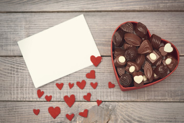 Box with chocolates on Valentine's day