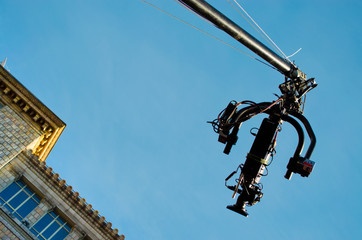 Fototapeta na wymiar Camcorder work. The camera on the operator crane.