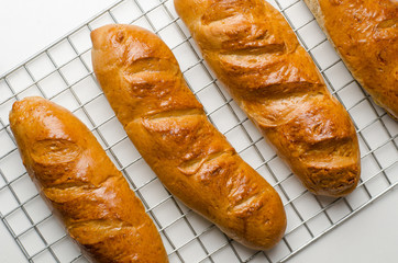 Fresh bread on rack,bread cooking
