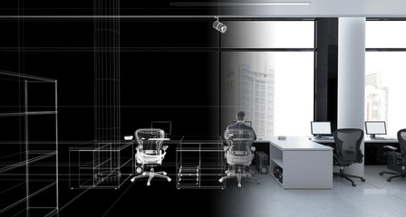 Ufficio con computer, sala progettazione