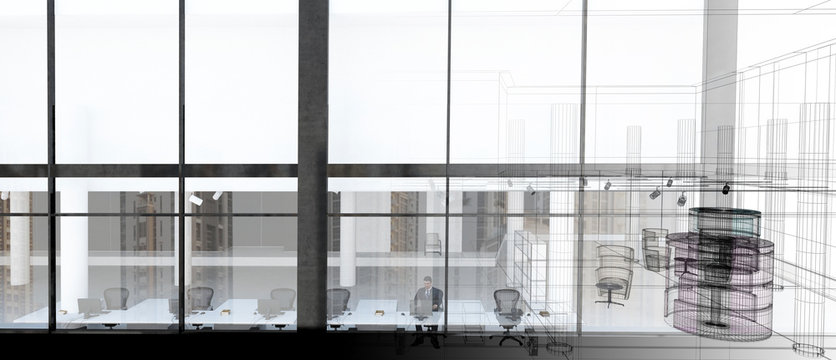 Ufficio con computer, sala progettazione